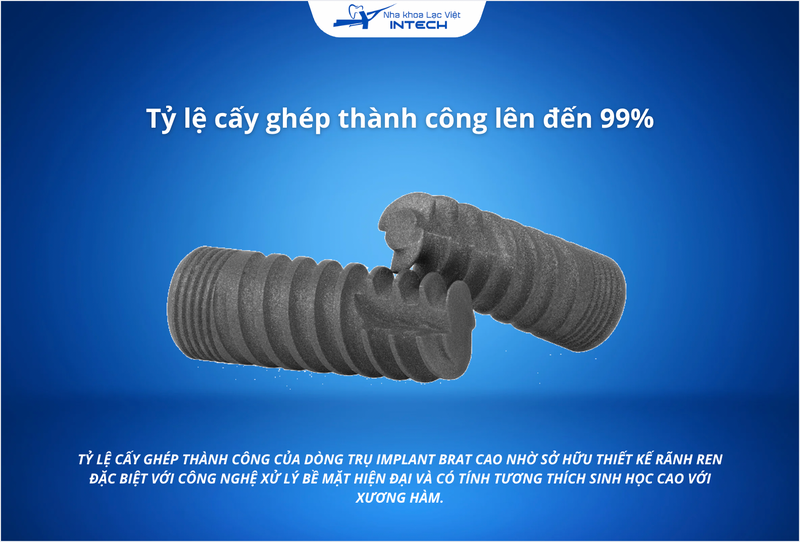 Sở dĩ tỷ lệ cấy ghép thành công của dòng trụ này cao như vậy vì chúng có thiết kế rãnh ren
