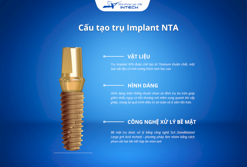Trụ Implant NTA được chế tạo từ Titanium thuần chất