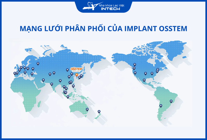 Implant Osstem có mạng lưới phân phối rộng khắp toàn cầu, có mặt tại hơn 80 quốc gia