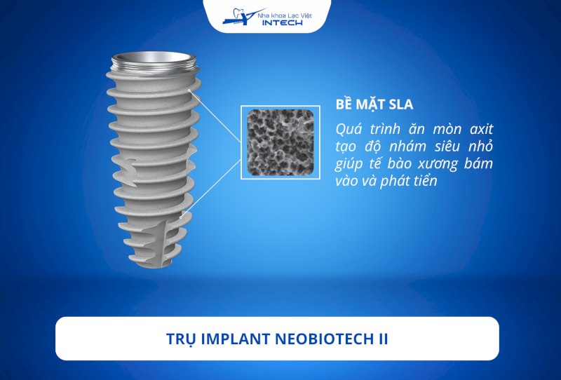 Bề mặt SLA giúp mở rộng diện tích bám dính, ngay cả khi với xương hàm có mật độ thấp
